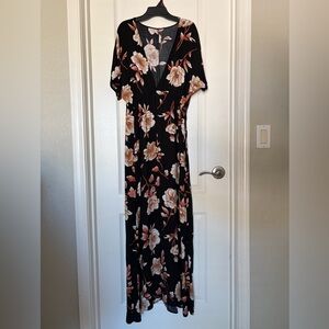 Forever 21 Black Maxi Dress with Peach and Cream Floral Print
